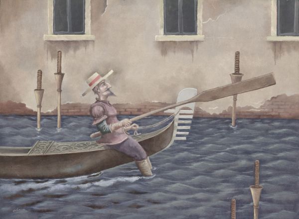 Don Quijote pe gondola
Cuvinte cheie: Florian_Doru_Crihana Venetia Don_Quijote