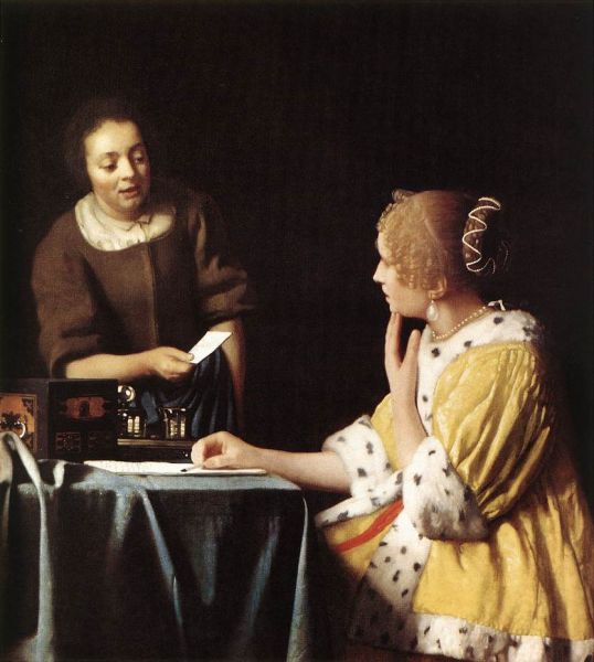 Doamna cu femeia de serviciu tinand o scrisoare
Pictura realizata intre 1666-1667
Cuvinte cheie: scrisoare