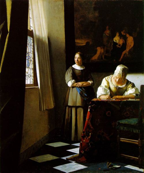 Doamna scriind o scrisoare in prezenta femeii de serviciu
Pictura realizata in 1670
Cuvinte cheie: scrisoare