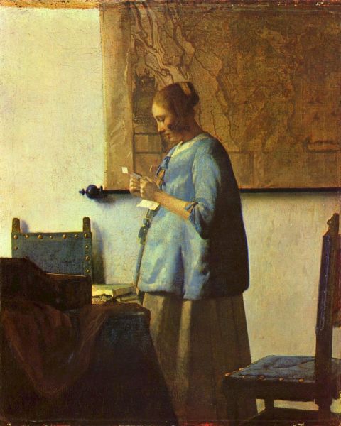 Femeie in albastru citind o scrisoare
Pictura realizata dupa 1664
Cuvinte cheie: femeie scrisoare