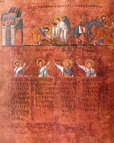 Click pentru imaginea mărită
==============
Codex Rossanensis
scena reprezinta pilda bunului samaritean
Cuvinte cheie: manuscris miniatura Noul_Testament Hristos samaritean codex rossanensis Codex Rossanensis
scena reprezinta pilda bunului samaritean
Cuvinte cheie: manuscris miniatura Noul_Testament Hristos samaritean codex rossanensis