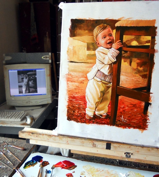 Portret de copil 
Portret pictat dupa o fotografie alb-negru
Cuvinte cheie: portret